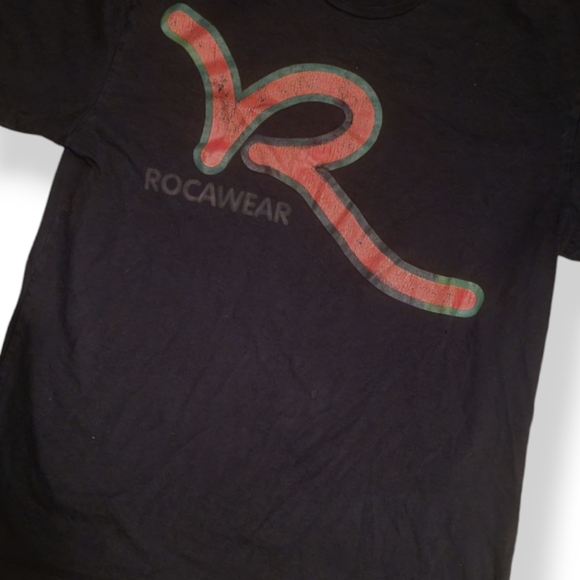 ROCAWEAR - Vintage Hard To Find Men's Cotton Short Sleeved 90s Black Logo Shirt - Picture 2 of 7
